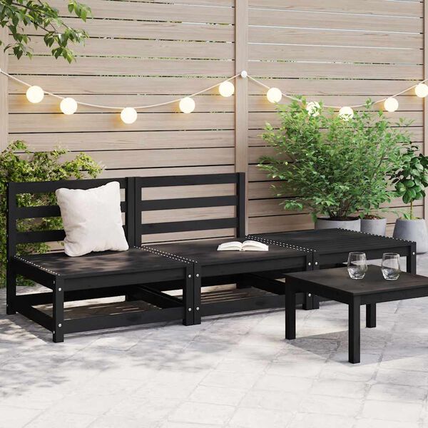 vidaXL 3 Piece Garden Lounge Set Black Solid Pinewood