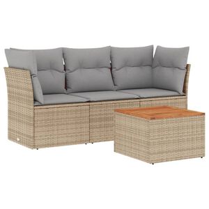 vidaXL 4 Piece Garden Sofa Set with Cushions Beige Poly Rattan