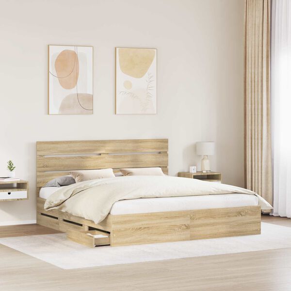 vidaXL Bed Frame with Drawer Sonoma Oak 180 x 200 cm Engineer Wood