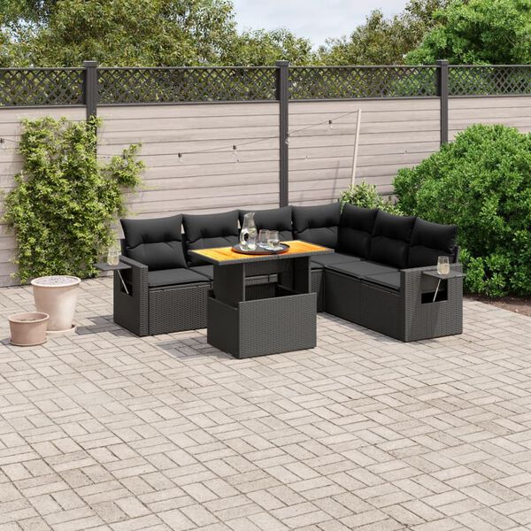 vidaXL 7 Piece Garden Sofa Set with Cushions Black Poly Rattan