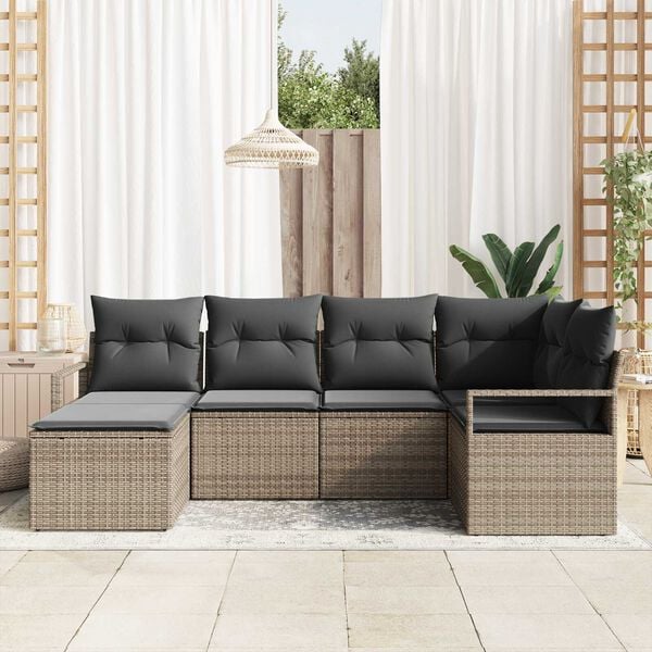 vidaXL Sofa Set with Cushion with Storage 6 pcs Grey Poly Rattan