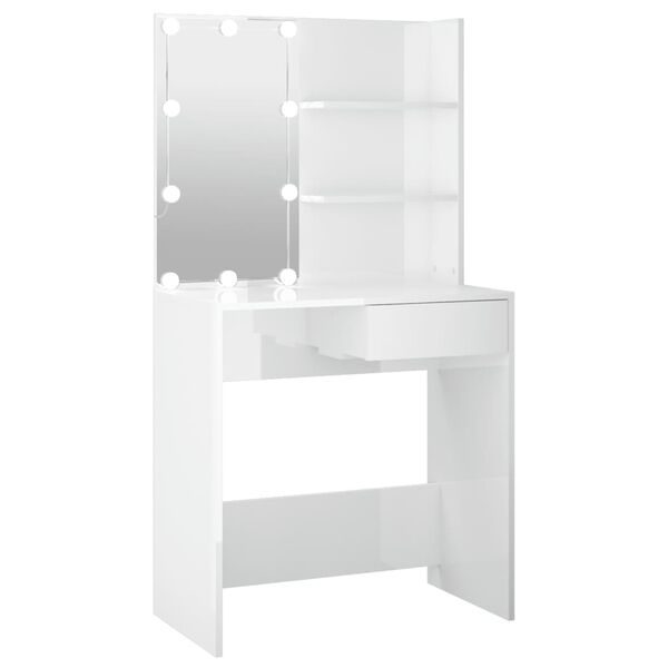 vidaXL Dressing Table with LED High Gloss White 74.5x40x141 cm