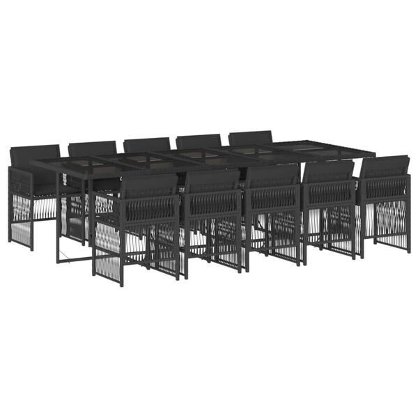 vidaXL 11 Piece Garden Dining Set with Cushions Black Poly Rattan