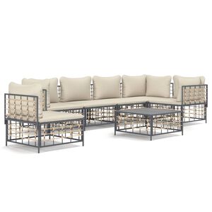vidaXL 7 Piece Garden Lounge Set with Cushions Anthracite Poly Rattan