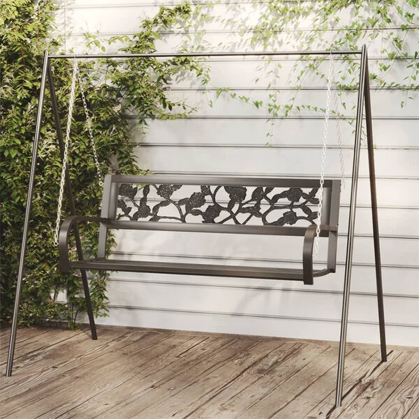 vidaXL Garden Swing Bench 125 cm Steel and Plastic Black