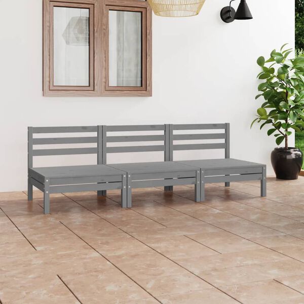 vidaXL 3 Piece Garden Lounge Set Grey Solid Pinewood