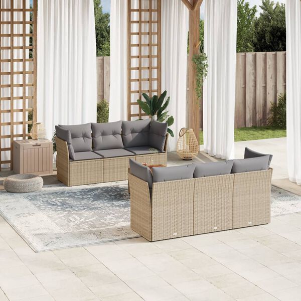vidaXL 7 Piece Garden Sofa Set with Cushions Beige Poly Rattan