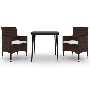 vidaXL 3 Piece Garden Dining Set with Cushions Poly Rattan and Glass