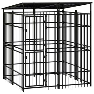 vidaXL Dog Kennel | Black | Powder-coated steel | 3.69 m&sup2; | Durable | Dog Kennel