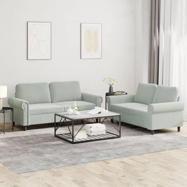 vidaXL 2 Piece Sofa Set with Cushions Light Grey Velvet
