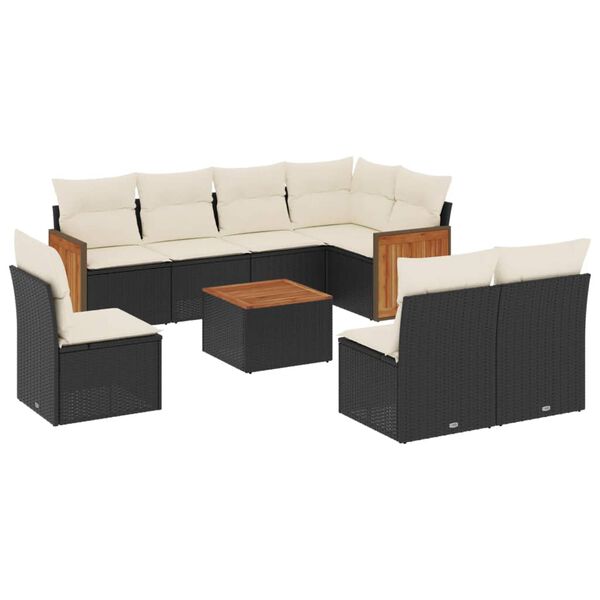 vidaXL 9 Piece Garden Sofa Set with Cushions Black Poly Rattan