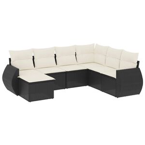 vidaXL 7 Piece Garden Sofa Set with Cushions Black Poly Rattan