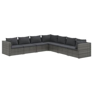 vidaXL 7 Piece Garden Lounge Set with Cushions Poly Rattan Grey