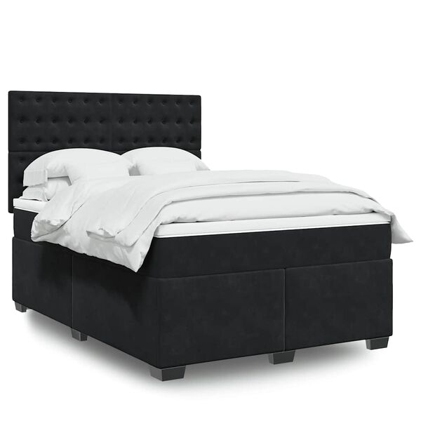 vidaXL Box Spring Bed with Mattress Black Queen Velvet
