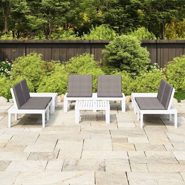 vidaXL 6 Piece Garden Lounge Set with Cushions Plastic White
