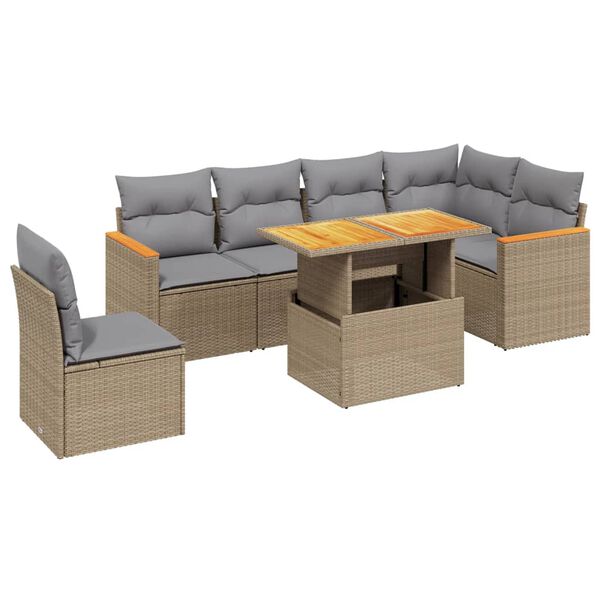 vidaXL 7 Piece Garden Sofa Set with Cushions Beige Poly Rattan