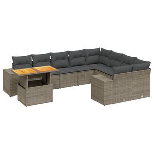 vidaXL 10 Piece Garden Sofa Set with Cushions Grey Poly Rattan
