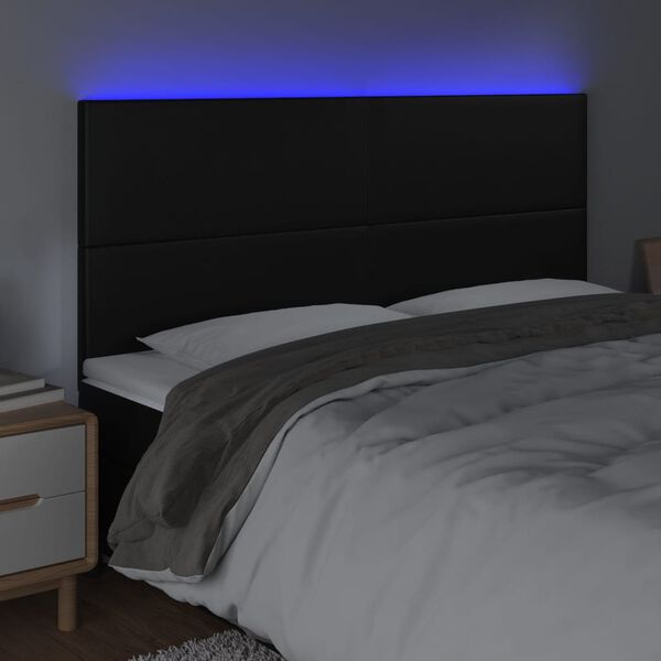 vidaXL LED Headboard Black 160x5x118/128 cm Faux Leather