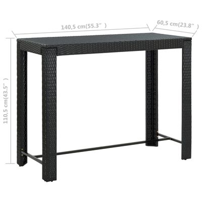 vidaXL Garden Bar Table Black 140.5x60.5x110.5 cm Poly Rattan