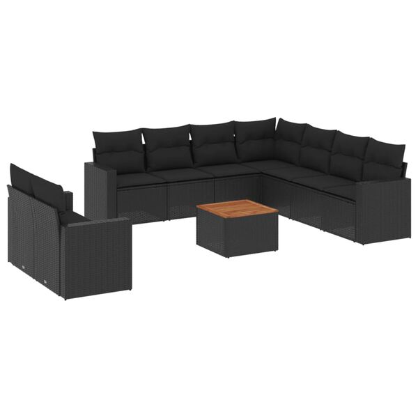 vidaXL 10 Piece Garden Sofa Set with Cushions Black Poly Rattan