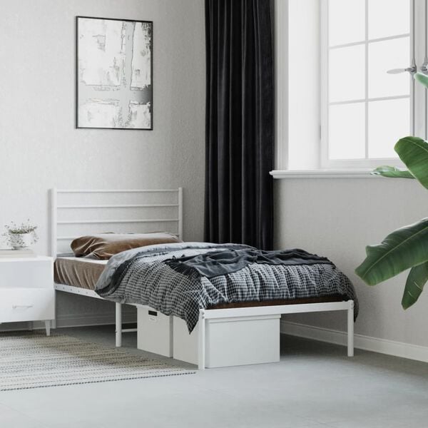 vidaXL Metal Bed Frame without Mattress with Headboard White 90x190cm