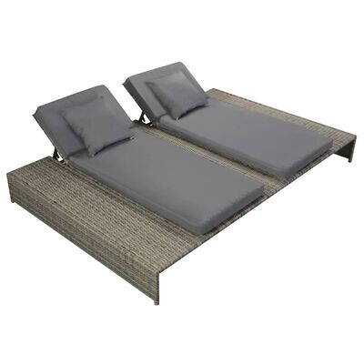 vidaXL Double Sun Lounger with Cushion Poly Rattan Grey