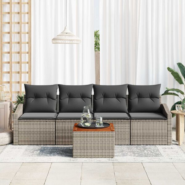 vidaXL Garden Sofa Set with Storage 5 pcs Grey Poly Rattan