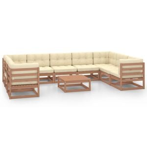 vidaXL 10 Piece Garden Lounge Set&Cushions Honey Brown Solid Pinewood
