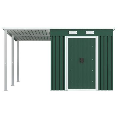 vidaXL Garden Shed with Extended Roof Green 336x270x181 cm Steel
