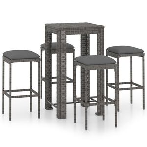 vidaXL 5 Piece Garden Bar Set with Cushions Poly Rattan Grey