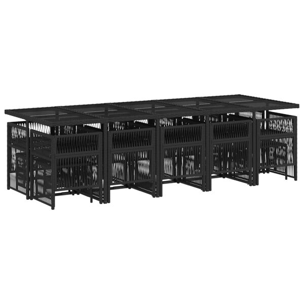 vidaXL 15 Piece Garden Dining Set with Cushions Black Poly Rattan