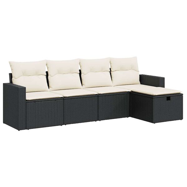 vidaXL 5 Piece Garden Sofa Set with Cushions Black Poly Rattan
