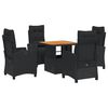 vidaXL 5 Piece Garden Dining Set with Cushions Black Poly Rattan