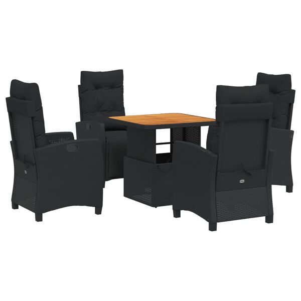vidaXL 5 Piece Garden Dining Set with Cushions Black Poly Rattan
