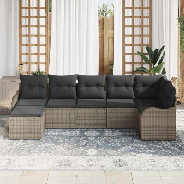 vidaXL Garden Sofa Set Grey Poly Rattan