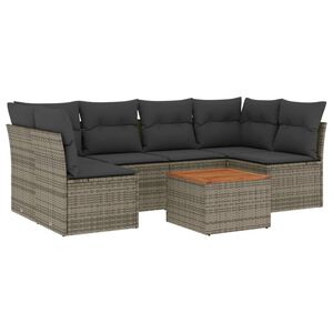 vidaXL 7 Piece Garden Sofa Set with Cushions Grey Poly Rattan