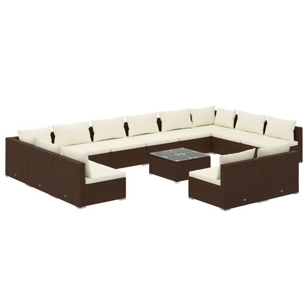 vidaXL 13 Piece Garden Lounge Set with Cushions Brown Poly Rattan