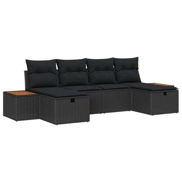 vidaXL Garden Sofa Set with Cushion 6 pcs Black Poly Rattan