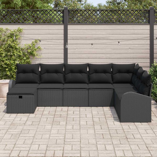vidaXL Sofa Set with Cushion with Storage Manual Black Poly Rattan