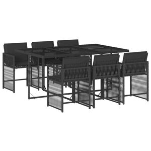 vidaXL 7 Piece Garden Dining Set with Cushions Black Poly Rattan