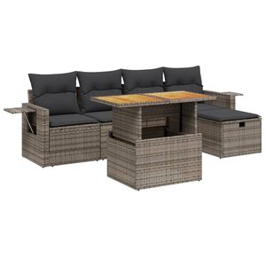 vidaXL 6 Piece Garden Sofa Set with Cushions Grey Poly Rattan