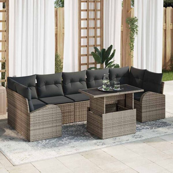 vidaXL Garden Sofa Set with Cushion Manual 8 pcs Grey Poly Rattan
