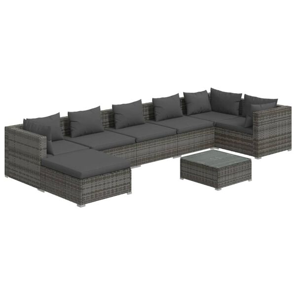 vidaXL 8 Piece Garden Lounge Set with Cushions Poly Rattan Grey