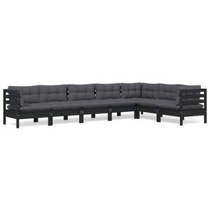 vidaXL 7 Piece Garden Lounge Set with Cushions Black Solid Pinewood