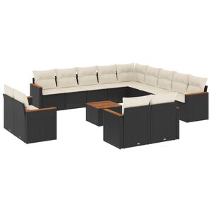 vidaXL 14 Piece Garden Sofa Set with Cushions Black Poly Rattan