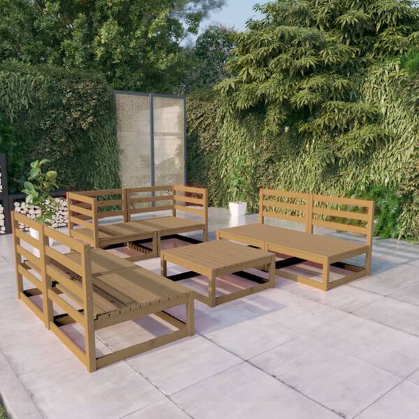 vidaXL 7 Piece Garden Lounge Set Honey Brown Solid Pinewood