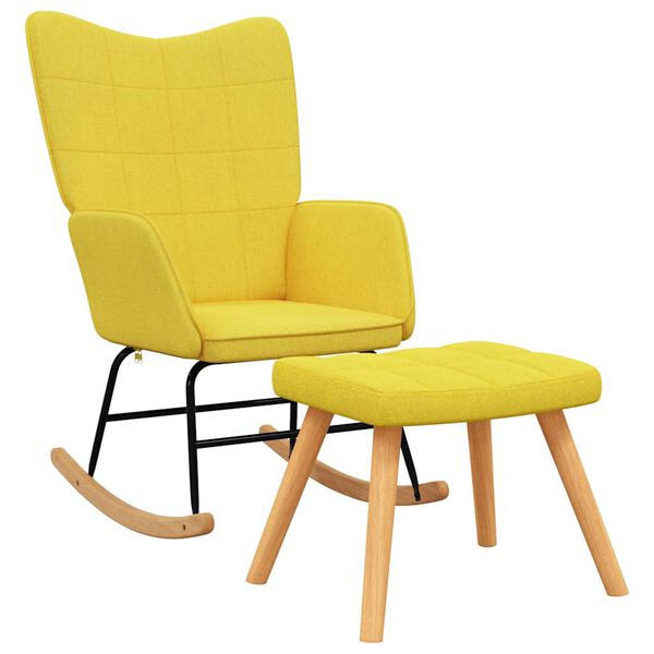 vidaXL Rocking Chair with a Stool Mustard Yellow Fabric