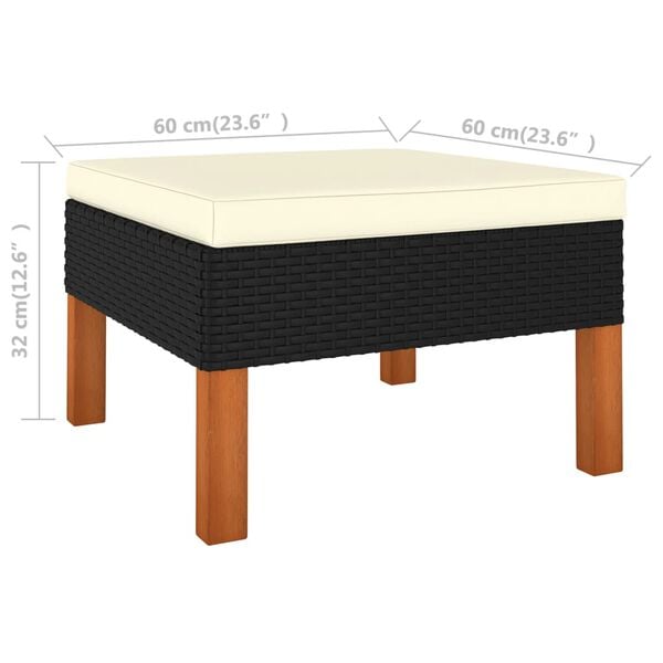 vidaXL Footstool Poly Rattan and Solid Eucalyptus Wood