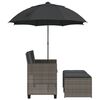 vidaXL Garden Sofa 2-Seater with Parasol and Stools Grey Poly Rattan