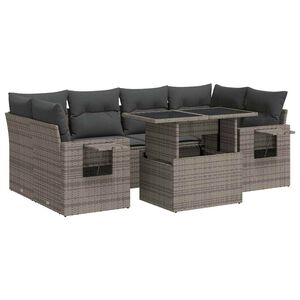 vidaXL 7 Piece Garden Sofa Set with Cushions Grey Poly Rattan